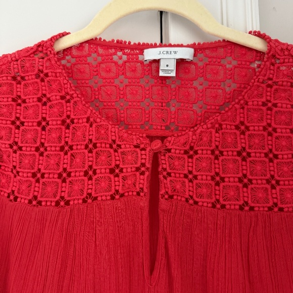 J.Crew Red Cotton Gauze Blouse with Embroidered detail. Size 8 - Picture 2 of 5